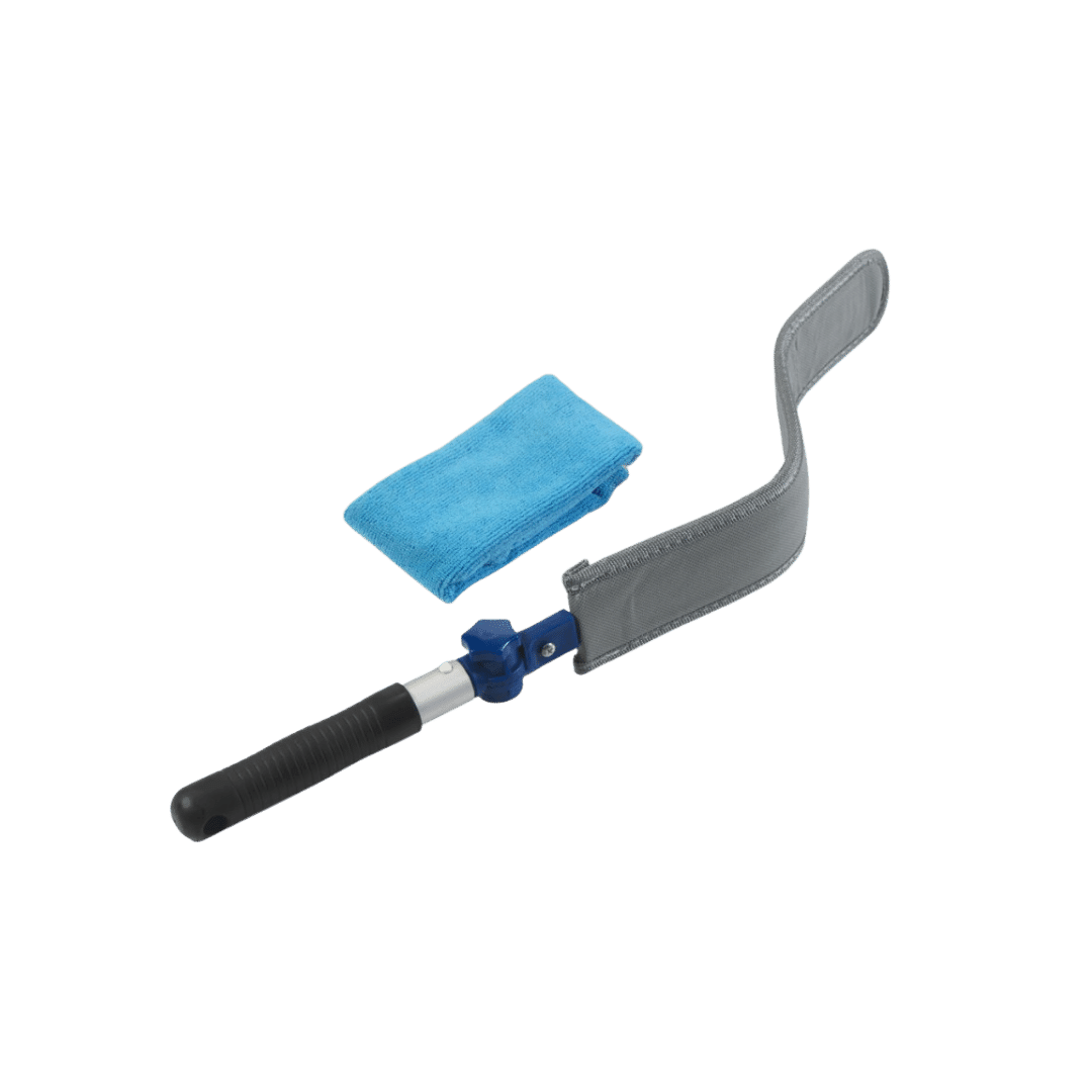 bent Interior Mop Tool with blue mop sleeve