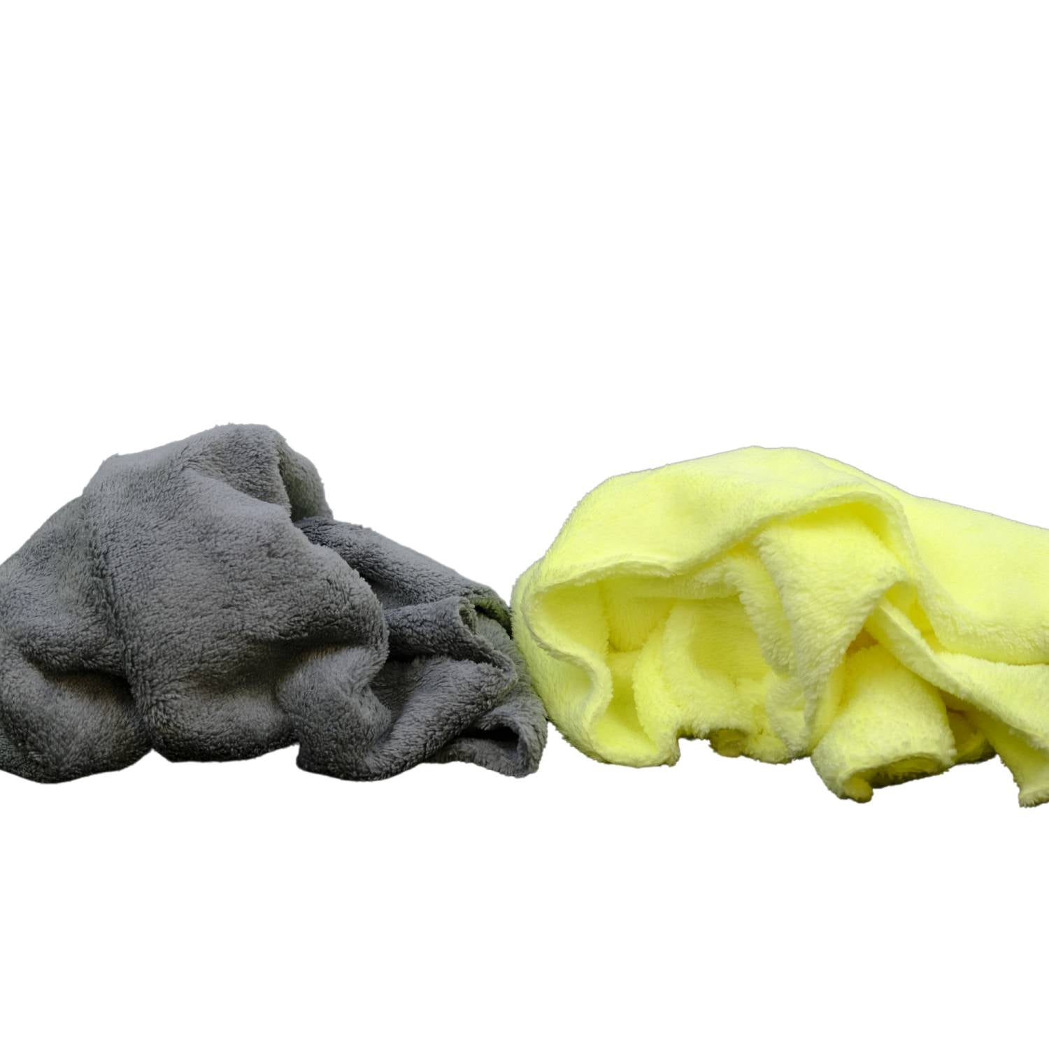 Close up image of Two Microfibre Seamless Fleece Cloths in Grey & Yellow