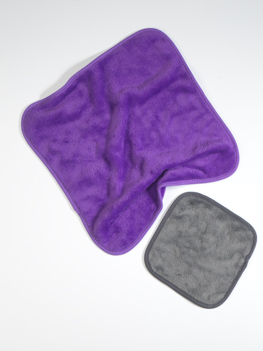 Two Microfibre Face Cloth In Purple & Grey 