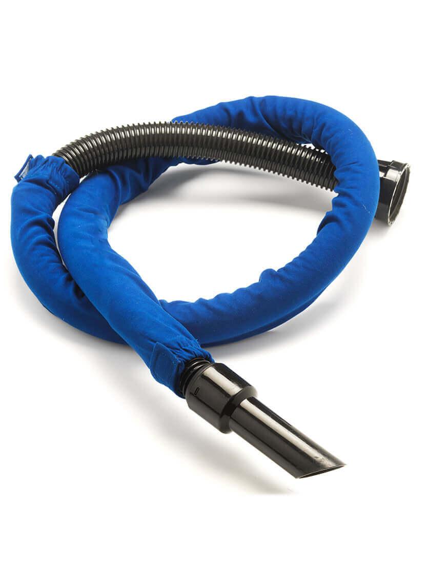 Vacuum Hose Protector in dark blue which is attached to a vacuum hose